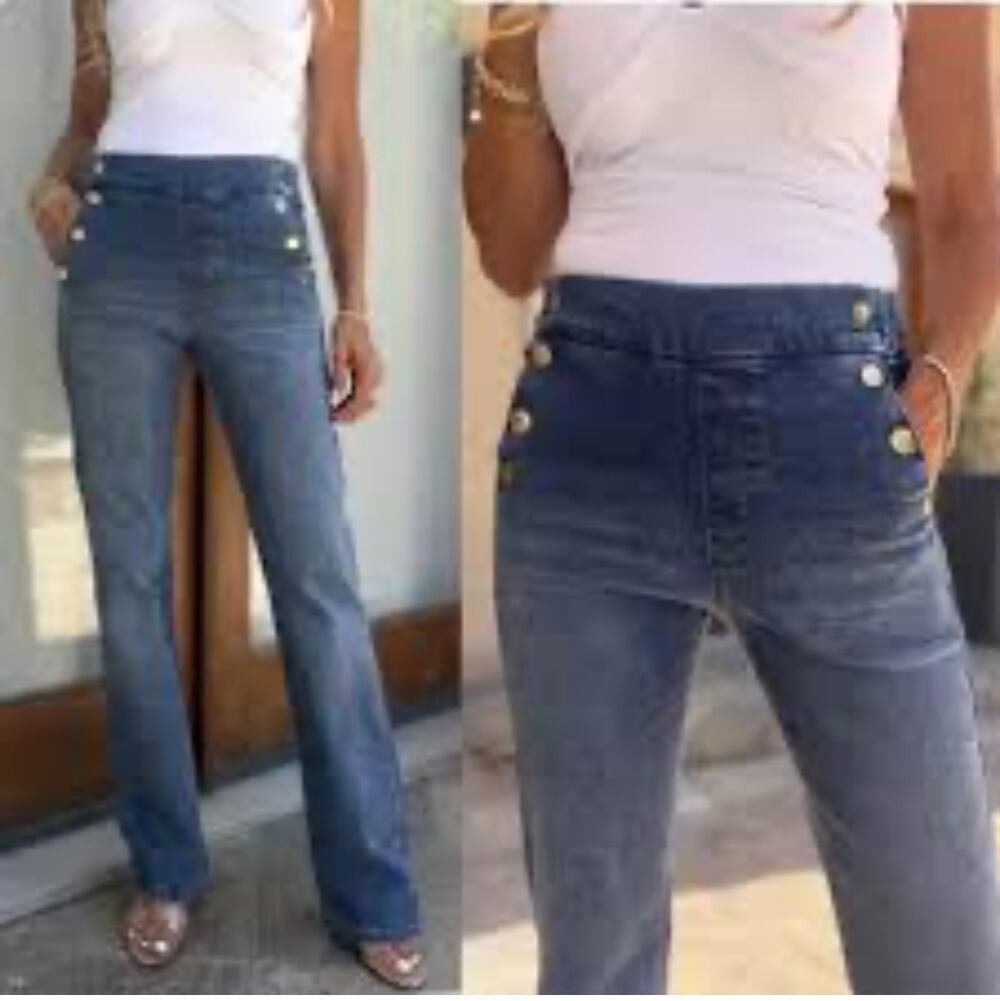 Bevy Flog Ellen Denim Jeans 28 Medium wash Elastic waist Preppy Sailor Nautical